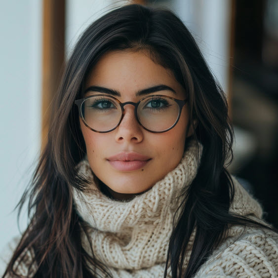 Tina the ai agent. Picture of a dark haired young woman with glasses at iQMarketers